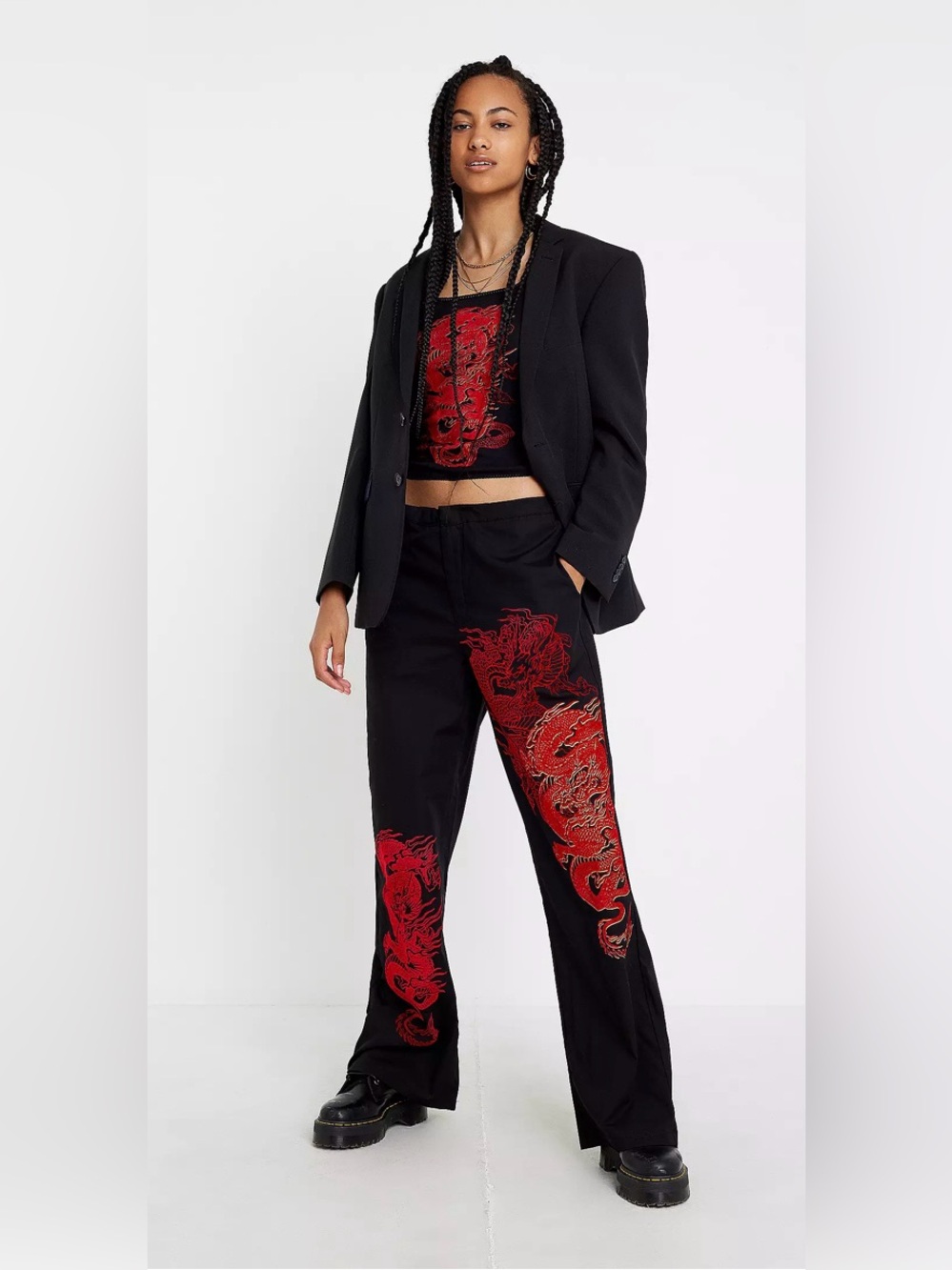 Jaded London Size 2 Black With Red Dragon 🐉 Print Pants